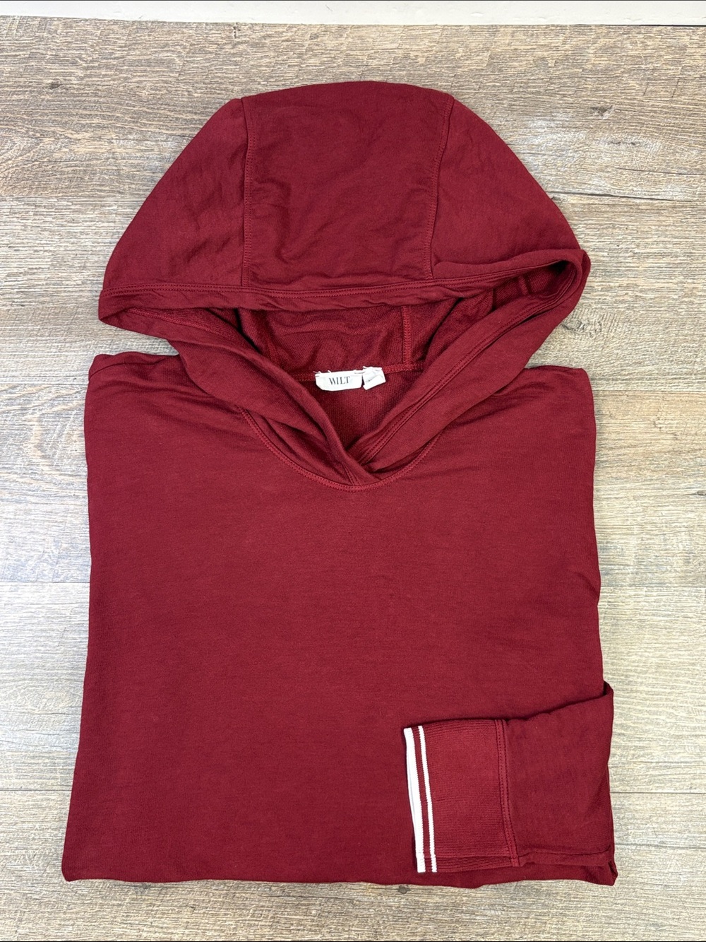 WILT Slub Jersey Long Sleeve Tunic Hoodie Burgundy Wine Red Made in USA L